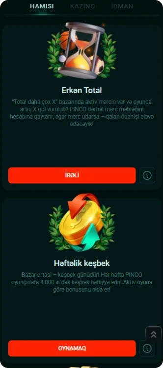 Bonuslar Pinco Casino app