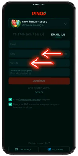 Parol yaradın və valyutanı seçin