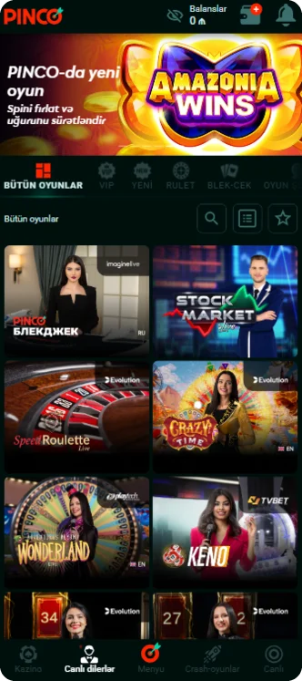 Pinco Tətbiqində Canlı Kazino